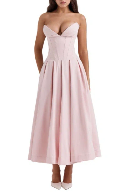 House Of Cb Lady Strapless Midi Dress In Pink Salt