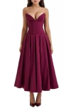 House Of Cb Lady Strapless Midi Dress In Windsor Wine