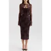 House Of Cb Larra Lace Tie Neck Long Sleeve Midi Dress & Bolero Jacket In Chocolate Plum