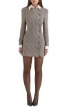 House Of Cb Leoni Houndstooth Long Sleeve Minidress In Brown And Black Check