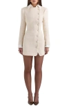 House Of Cb Leoni Houndstooth Long Sleeve Minidress In Vintage Cream