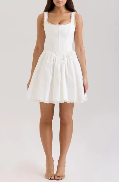 House Of Cb Letitia Lace Trim Stretch Cotton Corset Cocktail Minidress