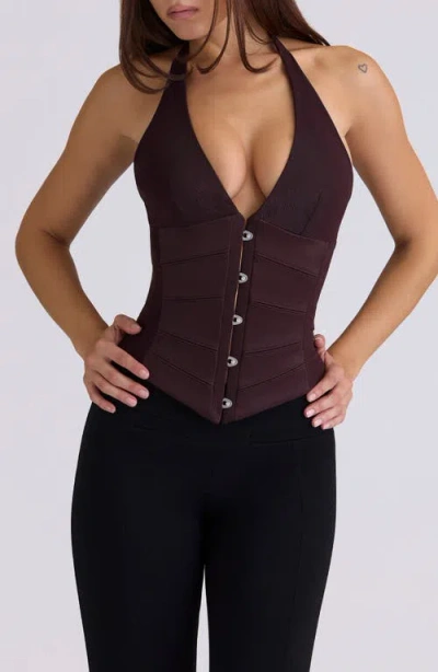 House Of Cb Lia Dark Cherry Corset Top In Brown