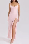 House Of Cb Lini Corset Chiffon Gown In Soft Pink