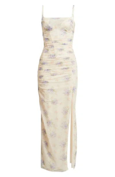 House Of Cb Lini Corset Mesh Gown In Neutral