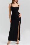 House Of Cb Lini Mesh Gown In Black