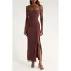 House Of Cb Lini Sleeveless Mesh Maxi Cocktail Dress In Burgundy