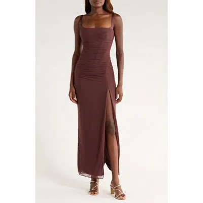 House Of Cb Lini Sleeveless Mesh Maxi Cocktail Dress In Burgundy