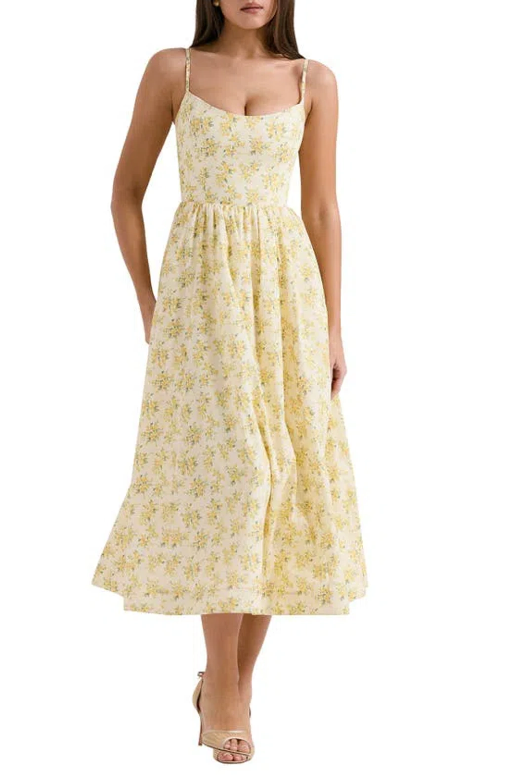 knee length dresses for ladies Elery Light Yellow Midi Dress - US 18 main image 0