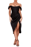 House Of Cb Loretta Off The Shoulder Satin Corset Dress In Black