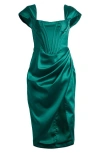 House Of Cb Loretta Off The Shoulder Satin Corset Dress In Green