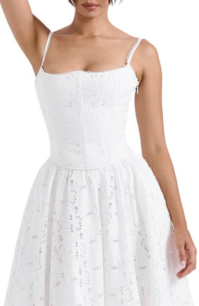 House Of Cb Lorina Broderie Anglaise Lace Up Corset In Cloud Dancer