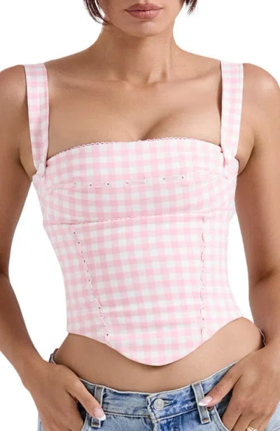 House Of Cb Lottie Gingham Corset Top In Strawberry