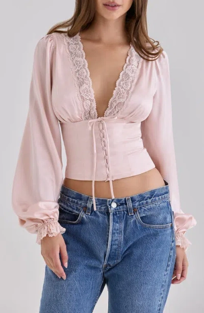 House Of Cb Luciana Silk Balloon Sleeve Crop Top In Pink