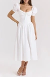 House Of Cb Lulabell Puff Sleeve Midi Dress In Cloud Dancer
