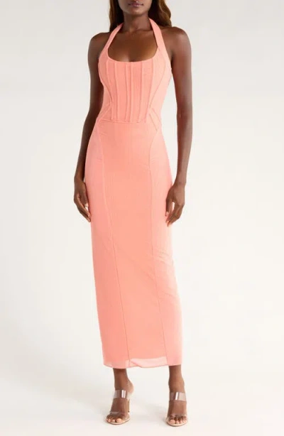 House Of Cb Lusilla Halter Powermesh Body-con Cocktail Dress In Pink