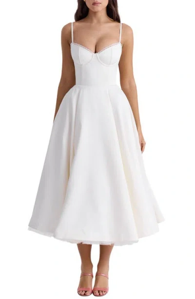House Of Cb Mademoiselle Bustier Stretch Satin Midi Cocktail Dress In Ivory