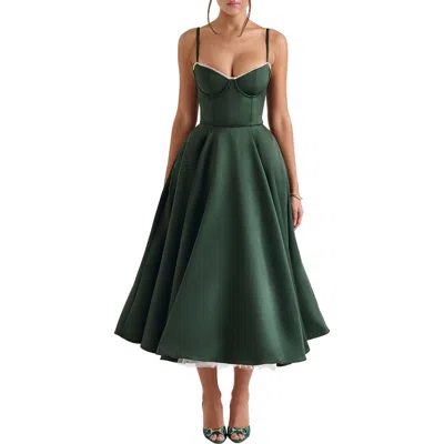 House Of Cb Mademoiselle Bustier Stretch Satin Midi Dress In Duffle Bag