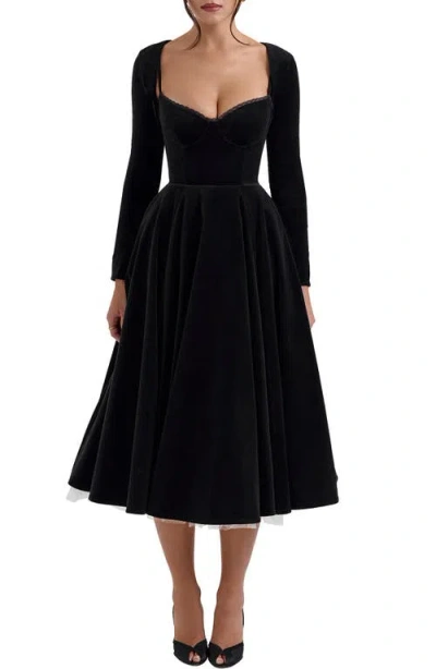 House Of Cb Mademoiselle Long Sleeve Midi Cocktail Dress In Black