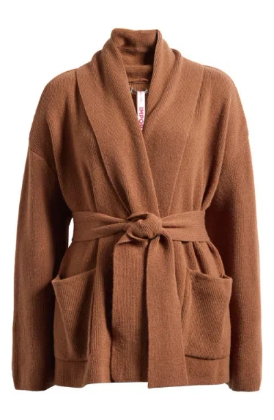 House Of Cb Madison Wool Drape Cardigan In Brown