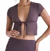 House Of Cb Maia Tie Front Top In Dark Mauve In Purple