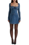 House Of Cb Malika Long Sleeve Cocktail Minidress In Blue Tartan Print