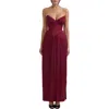 House Of Cb Marcella Strapless Pleated Georgette Gown In Cabernet