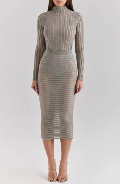 House Of Cb Margo Stripe Sweater Skirt In Gray