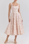 House Of Cb Mariabella Lace-up Stretch Cotton Midi Dress