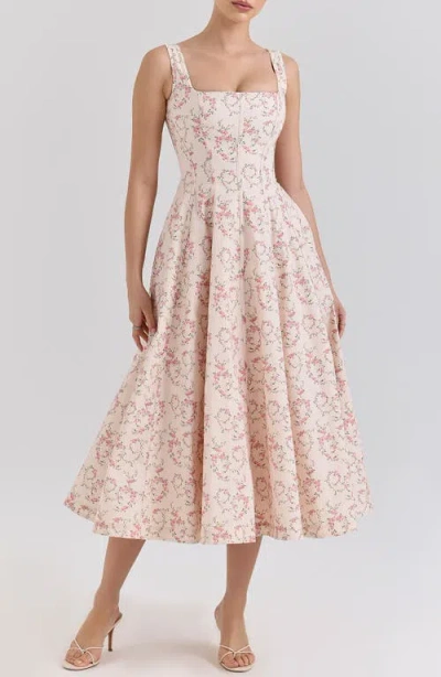 House Of Cb Mariabella Lace-up Stretch Cotton Midi Dress