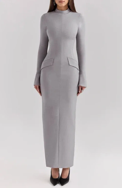 House Of Cb Marie Louise Mock Neck Long Sleeve Maxi Dress In Light Grey Melange