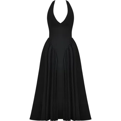 House Of Cb Marilyn Gingham Halter Midi Sundress In Black