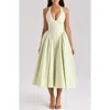 House Of Cb Of Cb Womens Marilyn Halter Stretch-cotton Midi Dress Pistachio In Tender Greens