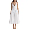 House Of Cb Marilyn Gingham Halter Midi Sundress In White