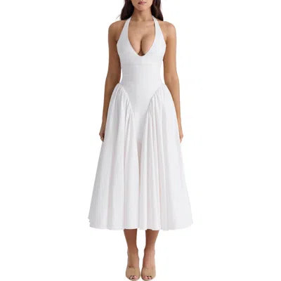 House Of Cb Marilyn Gingham Halter Midi Sundress In White