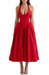 House Of Cb Marilyn Halter Midi Dress In Red