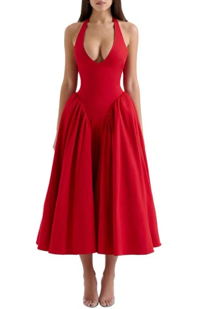 House Of Cb Marilyn Halter Midi Dress In Red