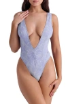 House Of Cb Martinique Plunge One-piece Swimsuit In Lavender Paisley