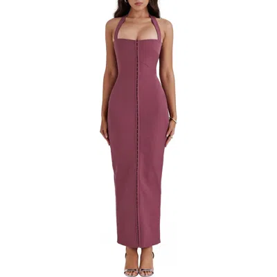 House Of Cb Mia Halter Stretch Crepe Sheath Cocktail Dress In Mulberry