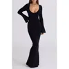 House Of Cb Mila Long Sleeve Rib Maxi Dress In Black