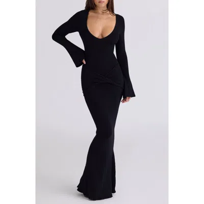 House Of Cb Mila Long Sleeve Rib Maxi Dress In Black