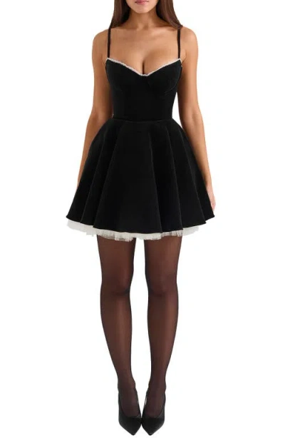 House Of Cb Minimoiselle Bustier Stretch Satin Minidress In Black