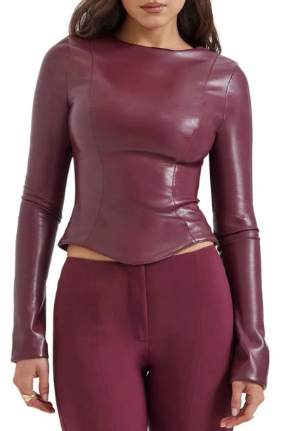 House Of Cb Mylah Faux Leather Top In Windsor Wine