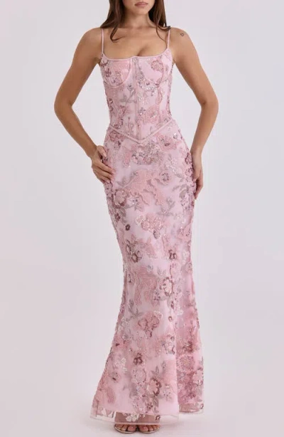 House Of Cb Womens Pink Naima Embellished Mesh Maxi Dress