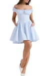 House Of Cb Nala Puff Sleeve Cotton Blend Minidress In Soft Blue