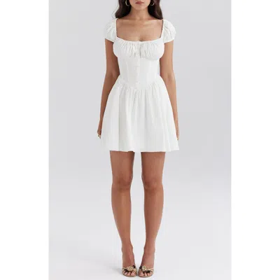 House Of Cb Nala Puff Sleeve Stretch Cotton Blend Minidress In White