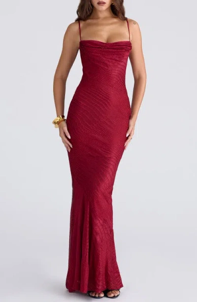 House Of Cb Nalani Satin Burnout Gown In Purple