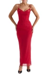 House Of Cb Nalini Mesh Corset Cocktail Dress In Haute Red