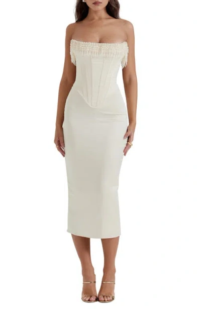 House Of Cb Nalita Imitation Pearl Trim Strapless Midi Cocktail Dress In Vintage Cream