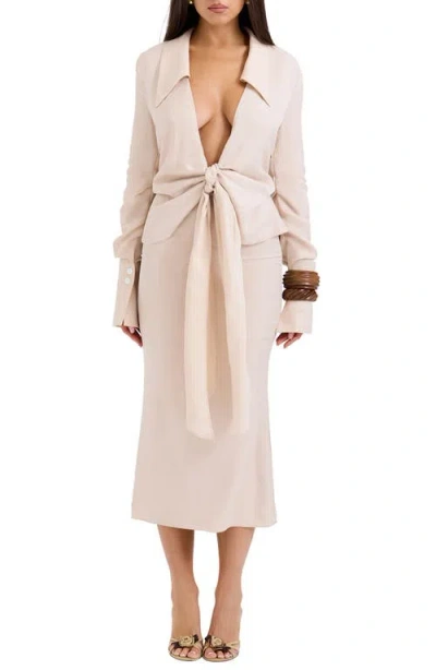 House Of Cb Nevaeh Long Sleeve Midi Dress In Powder Peach